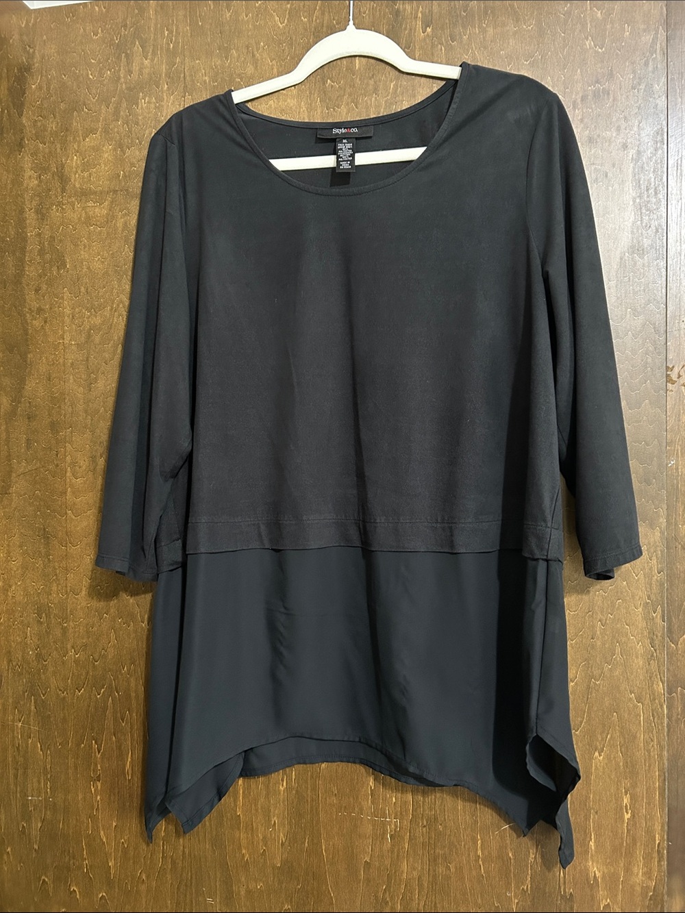 Style & Co. Faux suede & chiffon Black Layered-Hem Tunic Top XL